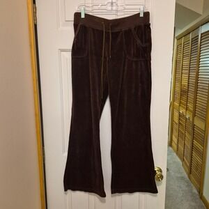 Self Esteem Brown Velour Flare Track Pants Y2K McBling Wide Leg XL 6912A900